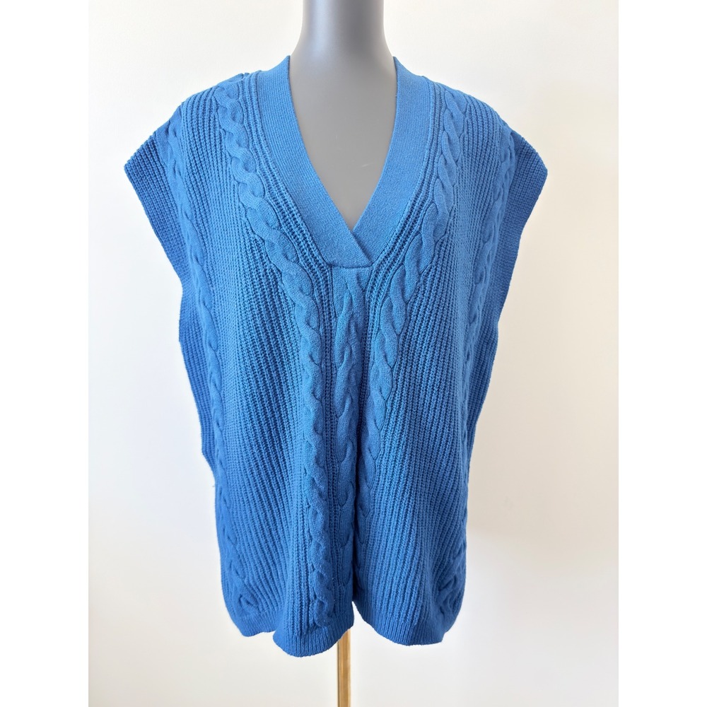 J. Jill Womens Blue Cable Knit V-Neck Sweater Vest Size M Ribbed Sleeveless